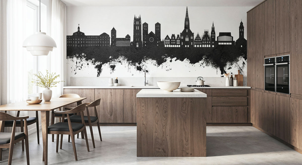 Münster Germany Skyline Black & White Mural Wallpaper - room preview 05