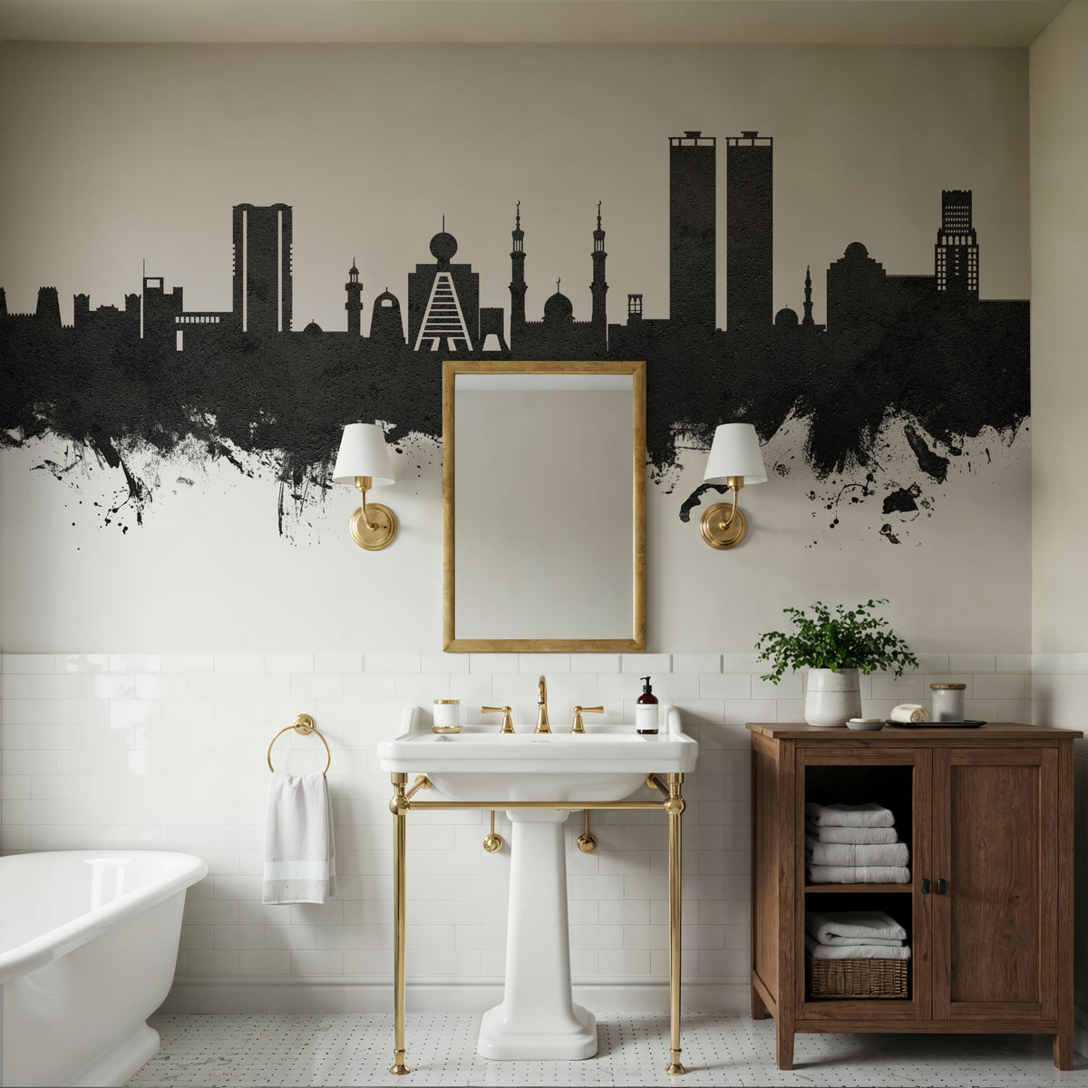 Ras Al Khaimah Skyline Black & White Mural Wallpaper - room preview 05