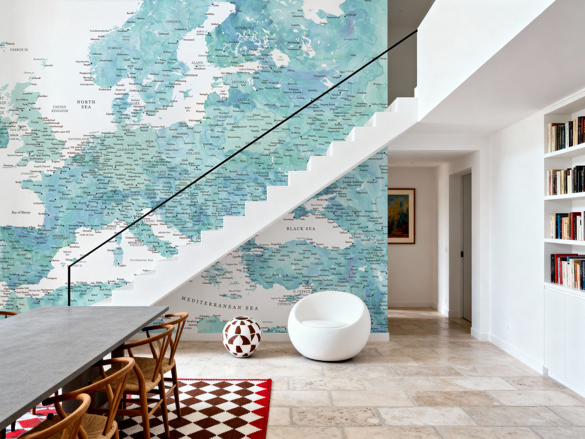 Europe Map Detailed - Maizah Mural Wallpaper - room preview 05