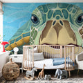 Hello Turtle, Light Blue Mural Wallpaper - room preview 05
