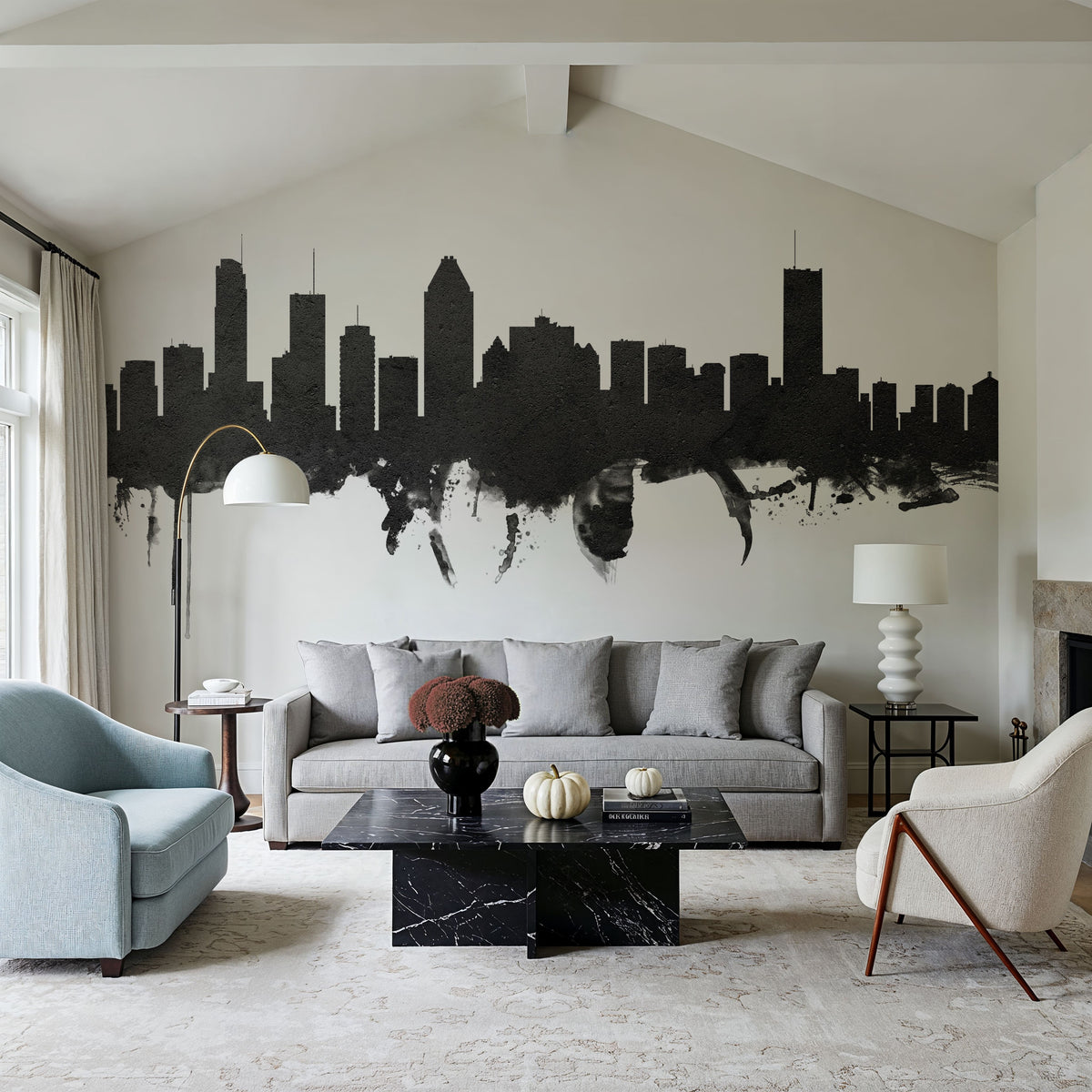Montreal Canada Skyline Black & White Mural Wallpaper - room preview 05