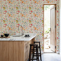 Time to Share Flowers and Pears White Mural Wallpaper - room preview 05
