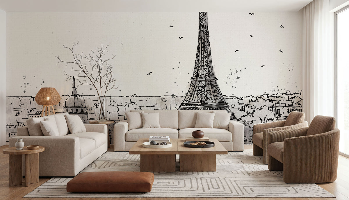 Skyline Sketches Paris Mural Wallpaper - room preview 05