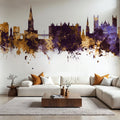 Exeter England Skyline Purple & Gold Mural Wallpaper - room preview 05