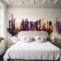 Panama City Skyline Purple & Gold Mural Wallpaper - room preview 05