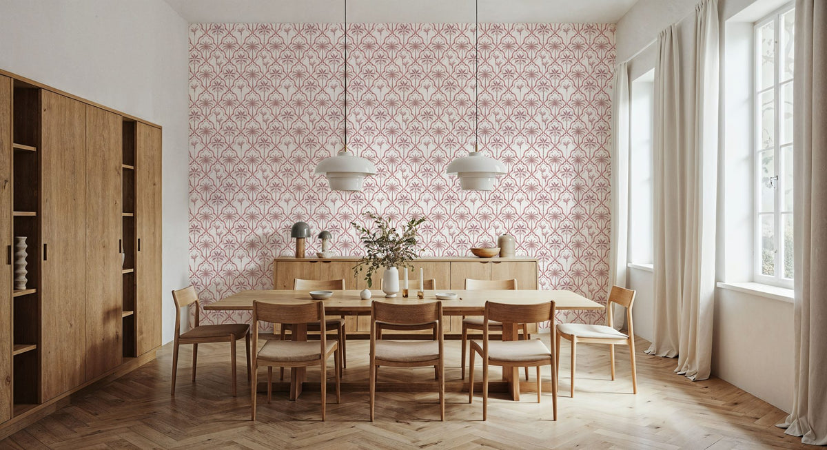 The Palm Lattice, Red Mural Wallpaper - room preview 05
