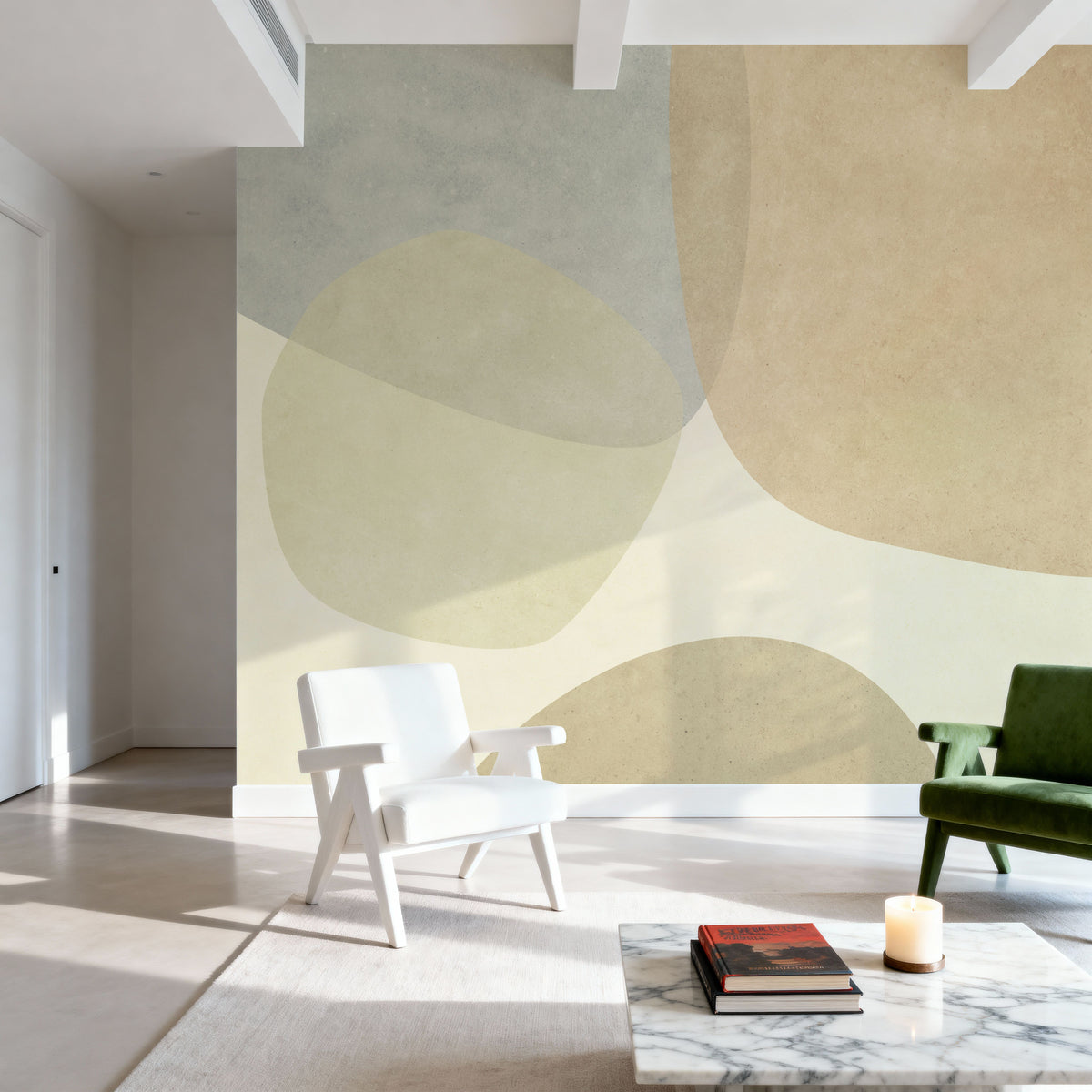 Embracing Shapes, Beige Mural Wallpaper - room preview 05
