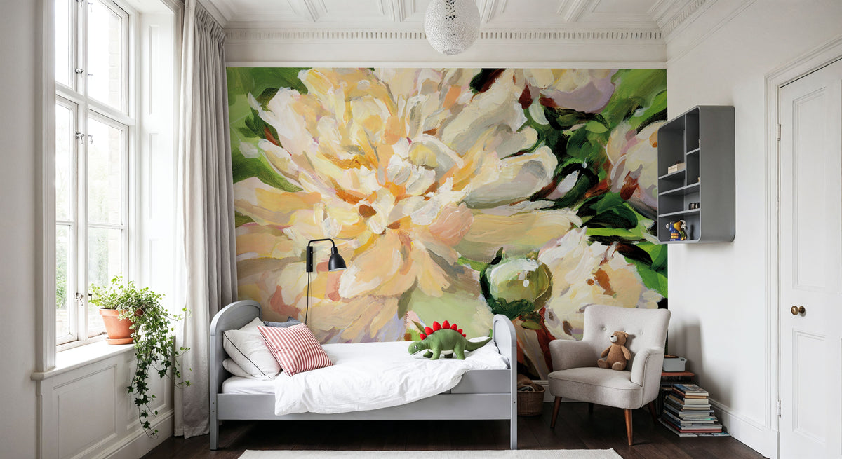 White Peony Mural Wallpaper - room preview 05