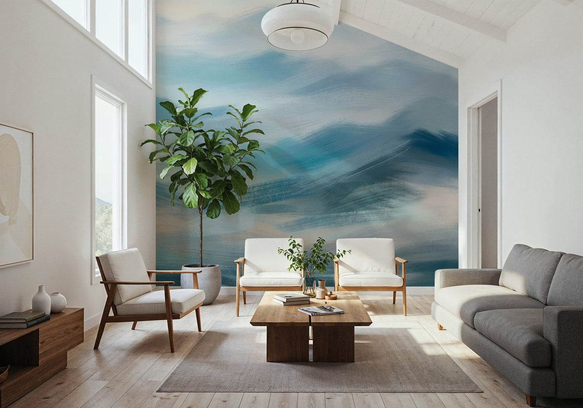 Foggy Mountains, Aqua Mural Wallpaper - room preview 05