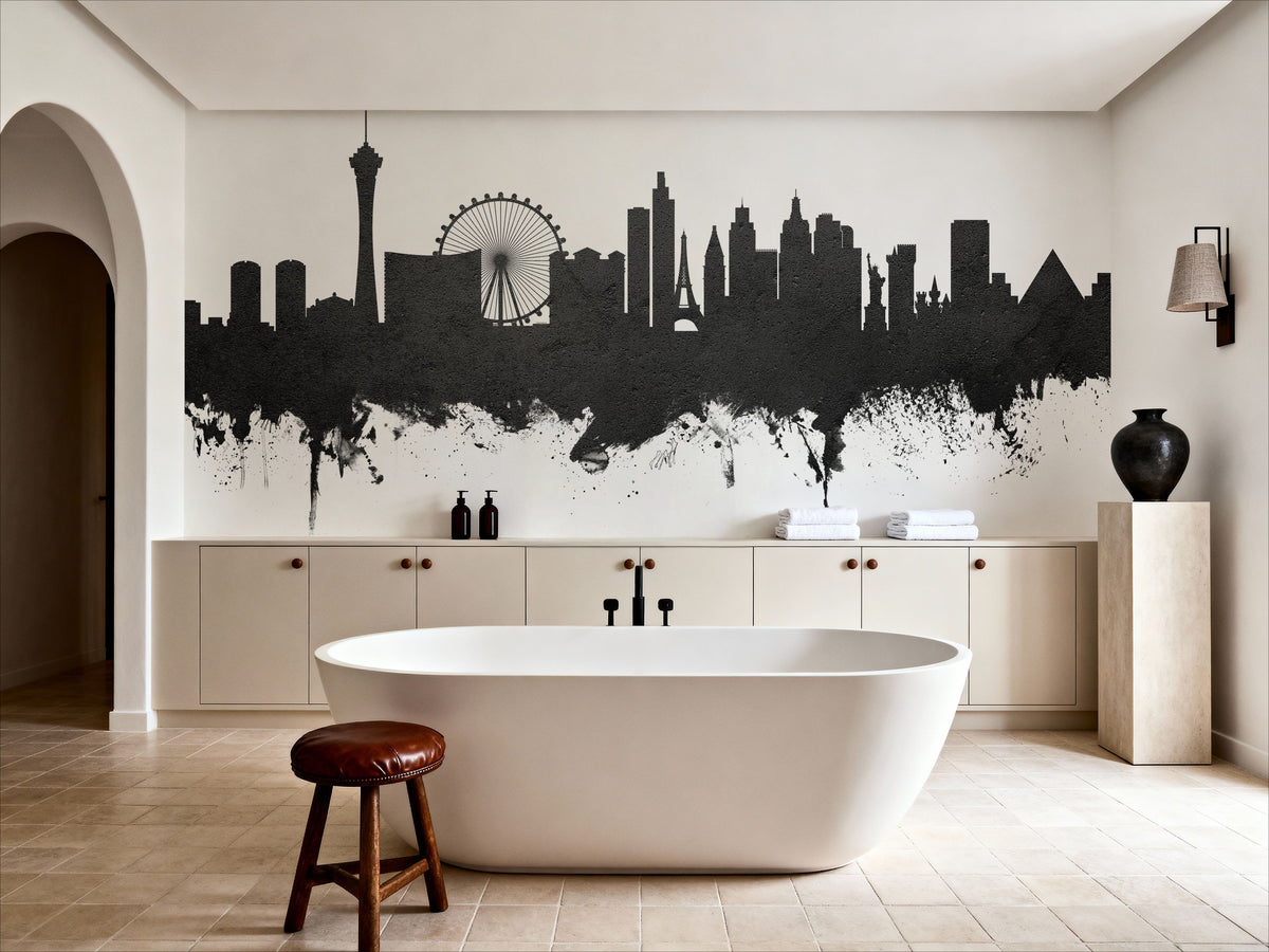 Las Vegas Nevada Skyline Black & White Mural Wallpaper - room preview 05