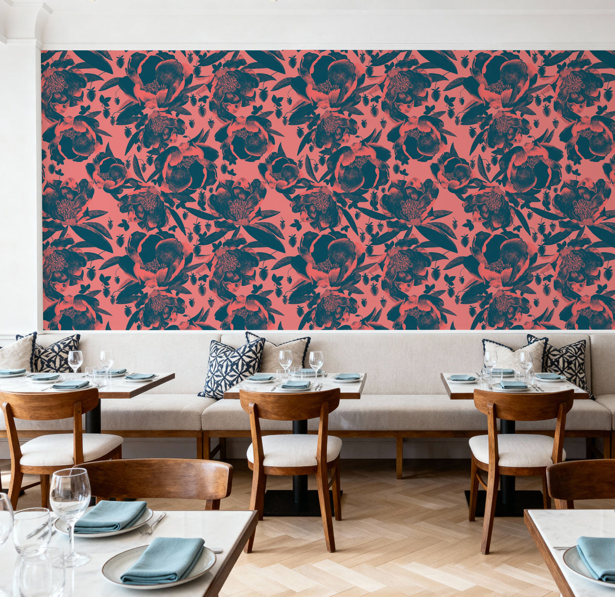 Pop Peonies, Pink & Teal Mural Wallpaper - room preview 05