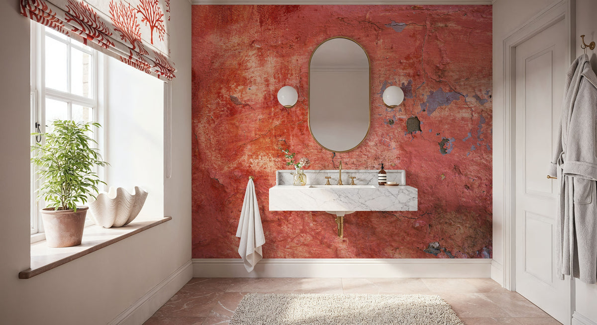 Distressed Vermilion Mural Wallpaper - room preview 05