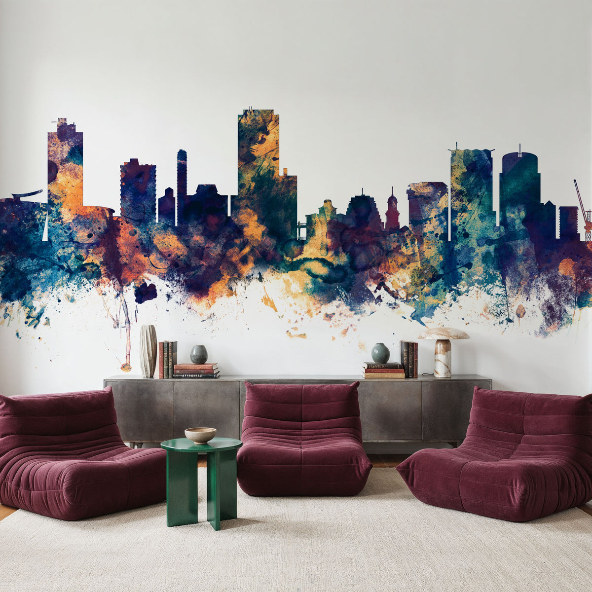Wellington New Zealand Skyline Blue & Bronze Mural Wallpaper - room preview 05