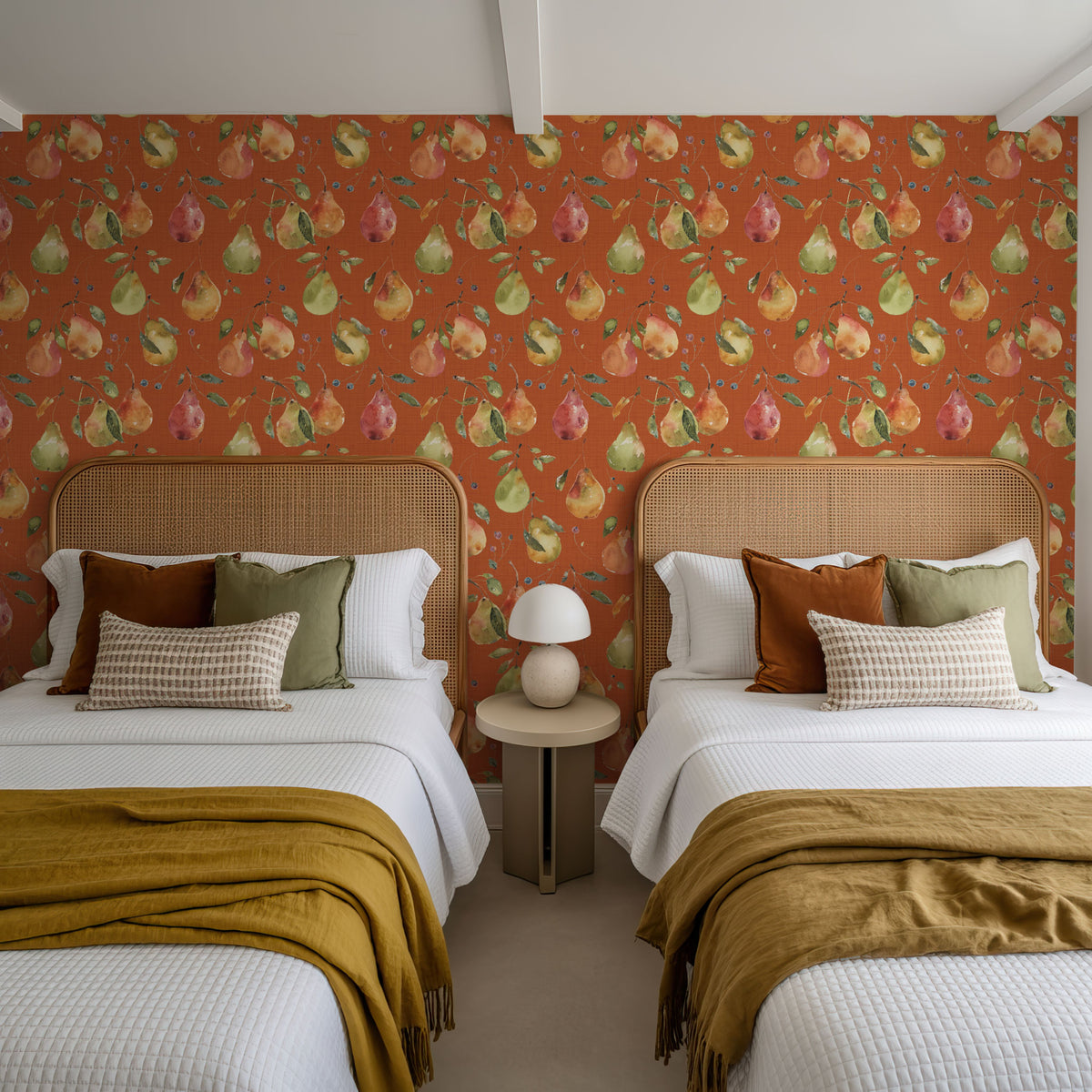 Time to Share Pears Orange Mural Wallpaper - room preview 05