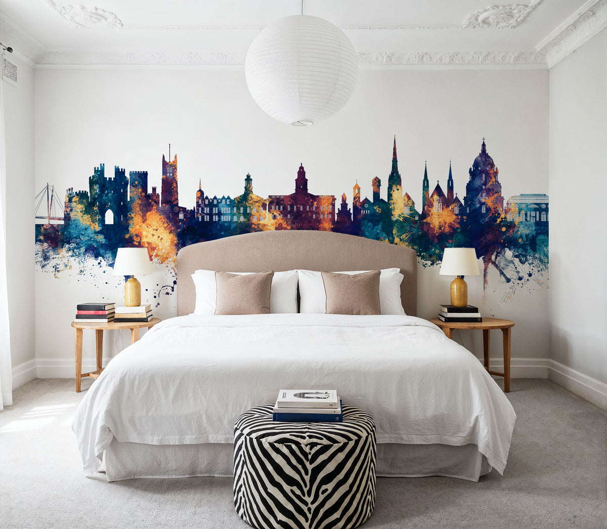 Lancaster England Skyline Blue & Bronze Mural Wallpaper - room preview 05