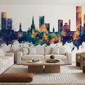 Salford England Skyline Blue & Bronze Mural Wallpaper - room preview 05