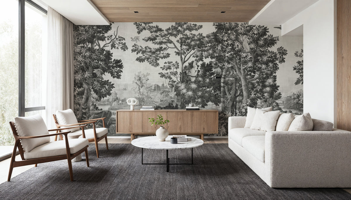 Enchanted Grove Tapestry, Stone Mural Wallpaper - room preview 05