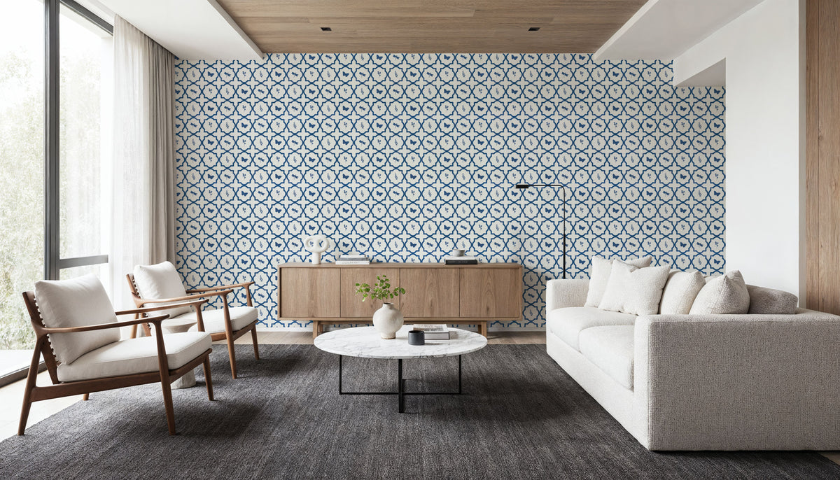 Blue Fields Dark Mural Wallpaper - room preview 05