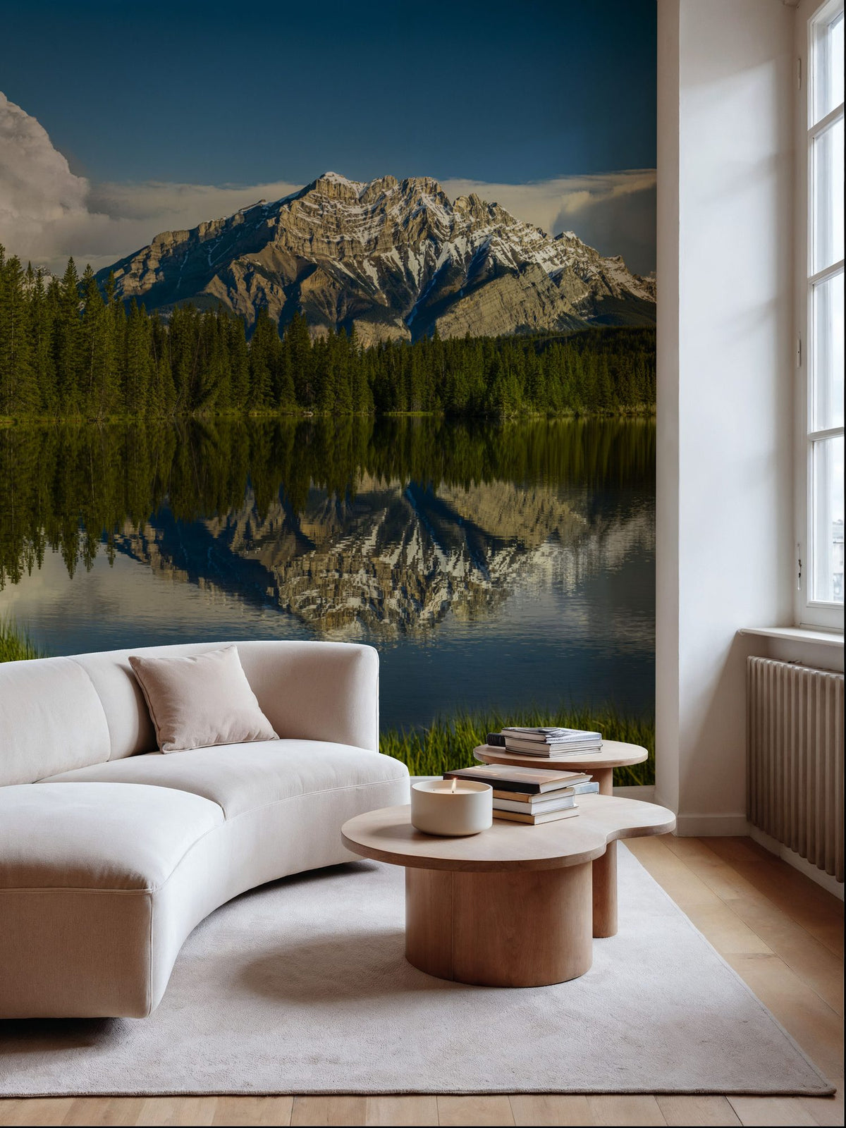 Cascade Mountain Reflection Mural Wallpaper - room preview 05