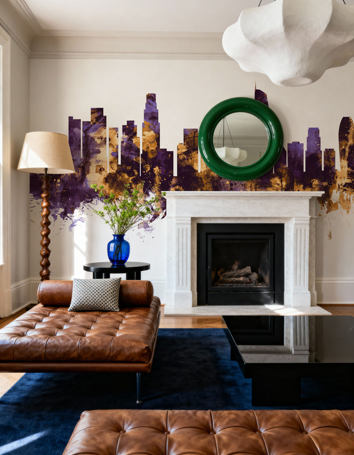 Los Angeles Skyline Purple & Gold Mural Wallpaper - room preview 05