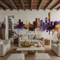 Manchester England Skyline Purple & Gold Mural Wallpaper - room preview 05