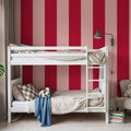 Scalloped Circus Stripes, Red on Pink Mural Wallpaper - room preview 05