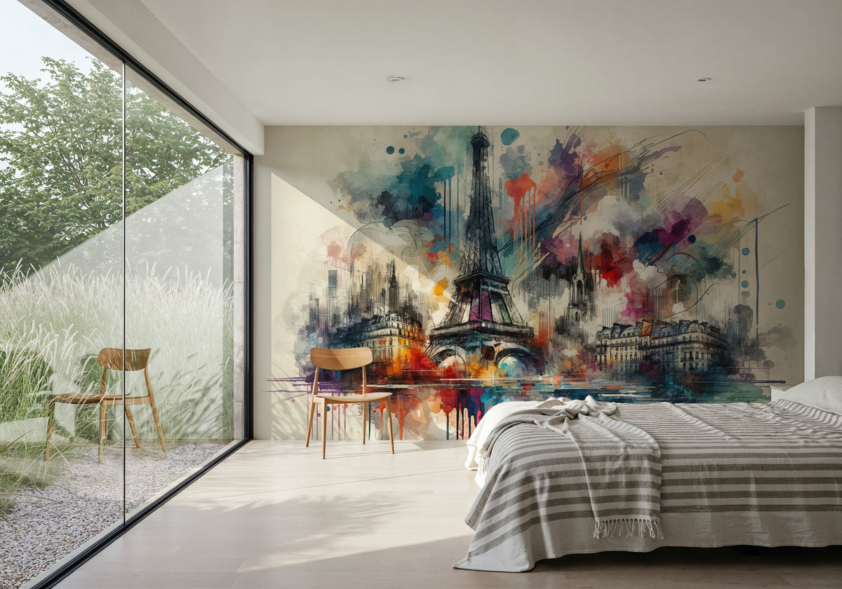 Watercolor Skyline Paris II Mural Wallpaper - room preview 05