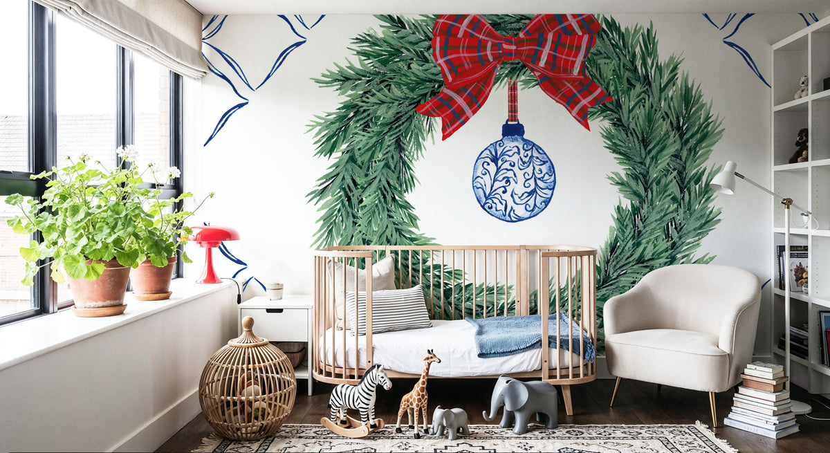 Holiday Tartan and Chinoiserie IV Mural Wallpaper - room preview 05