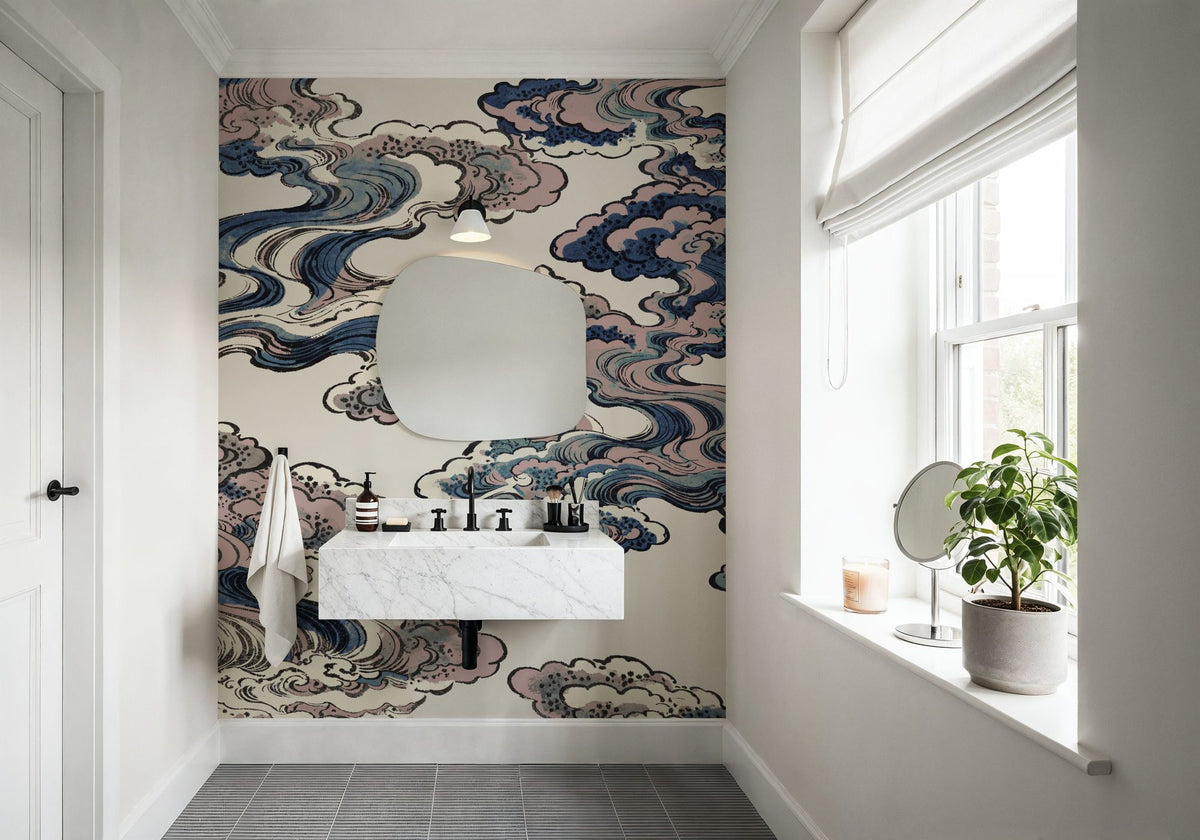 Ukiyo-e Clouds, Soft Pink Mural Wallpaper - room preview 05