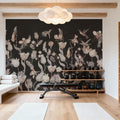 Tulips & Birds, Black Mural Wallpaper - room preview 05