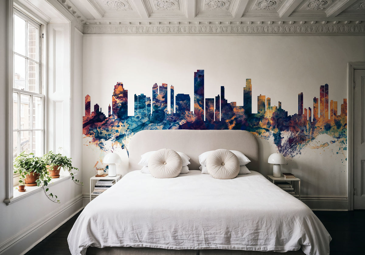 Honolulu Hawaii Skyline Blue & Bronze Mural Wallpaper - room preview 05