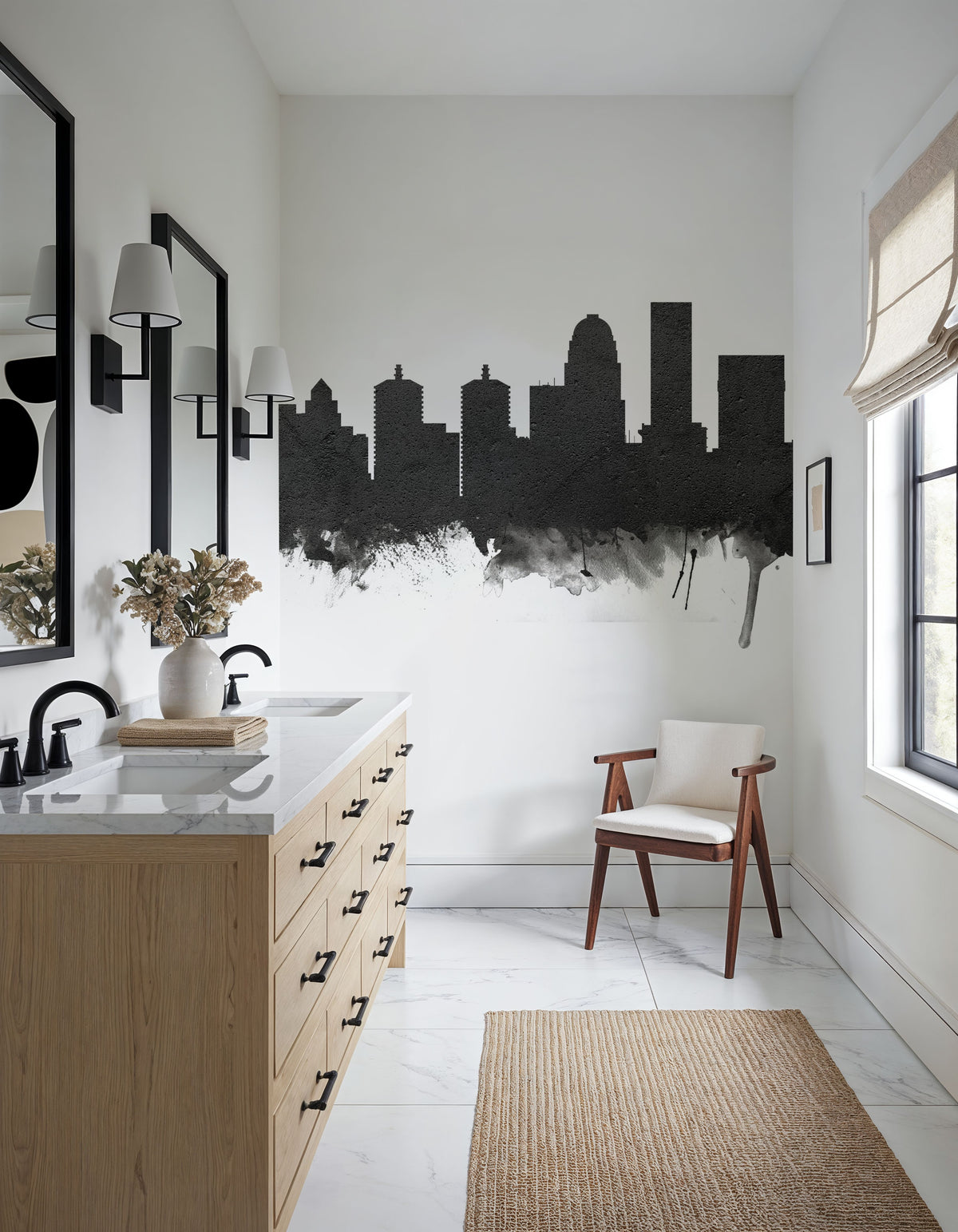 Louisville Kentucky Skyline Black & White Mural Wallpaper - room preview 05