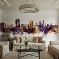 Paramaribo Suriname Skyline Purple & Gold Mural Wallpaper - room preview 05