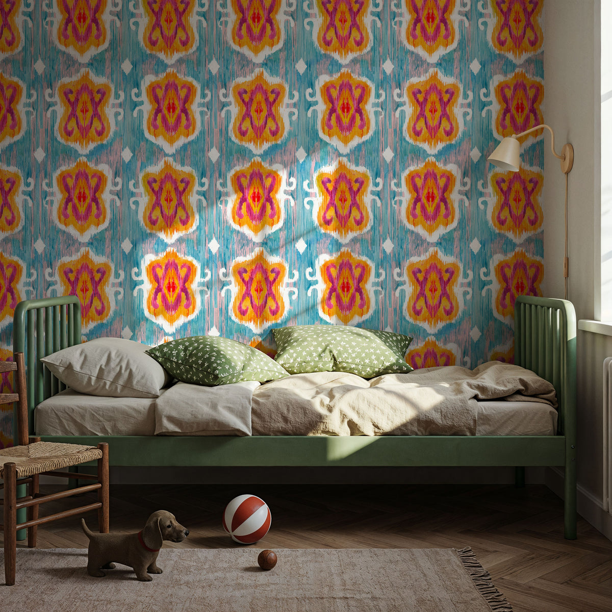 Purple Blossom Ikat Mural Wallpaper - room preview 05