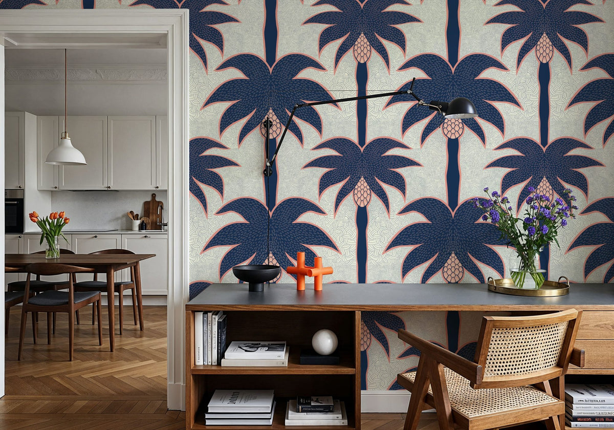 Graphic Palms, Navy Mural Wallpaper - room preview 05