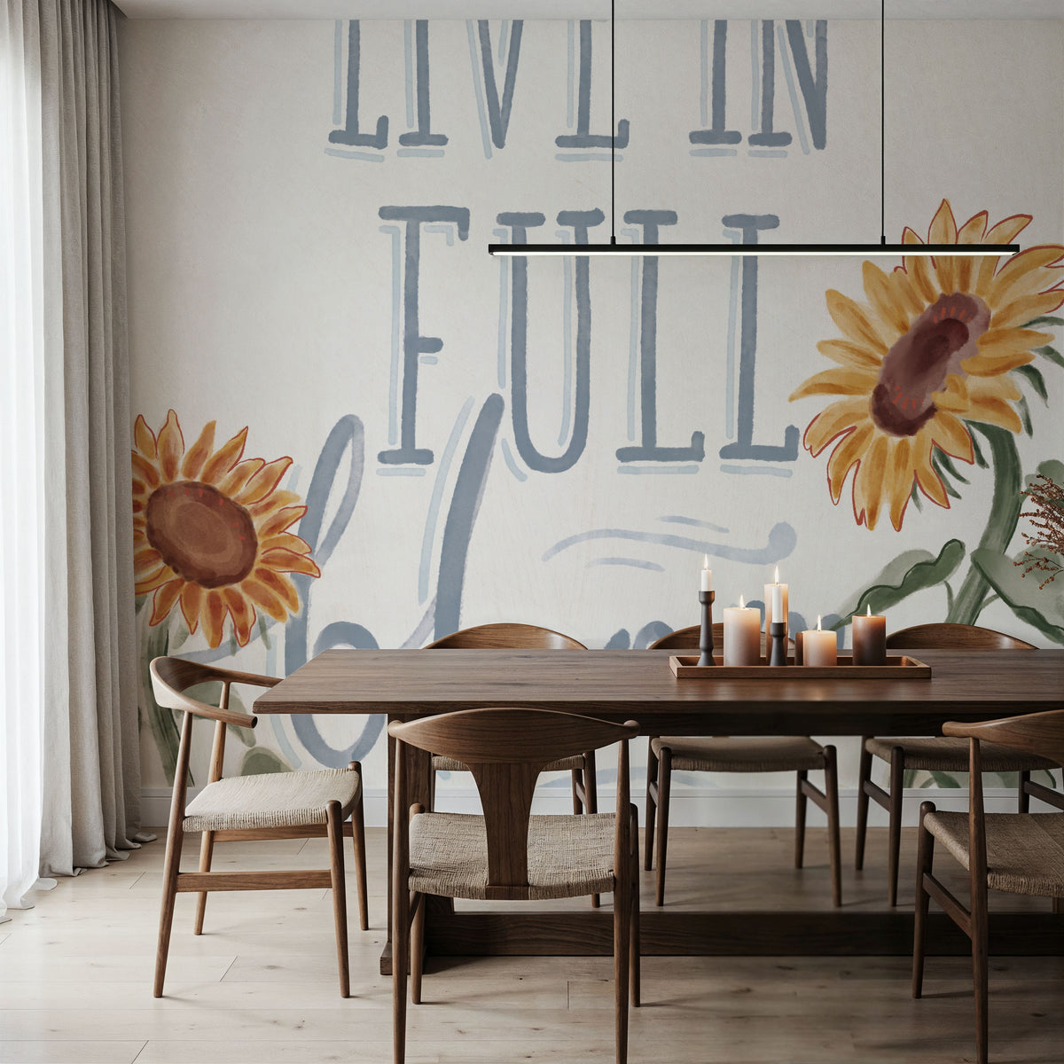 Sunflower Season VI White Mural Wallpaper - room preview 05