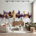Lagos Nigeria Skyline Purple & Gold Mural Wallpaper - room preview 05