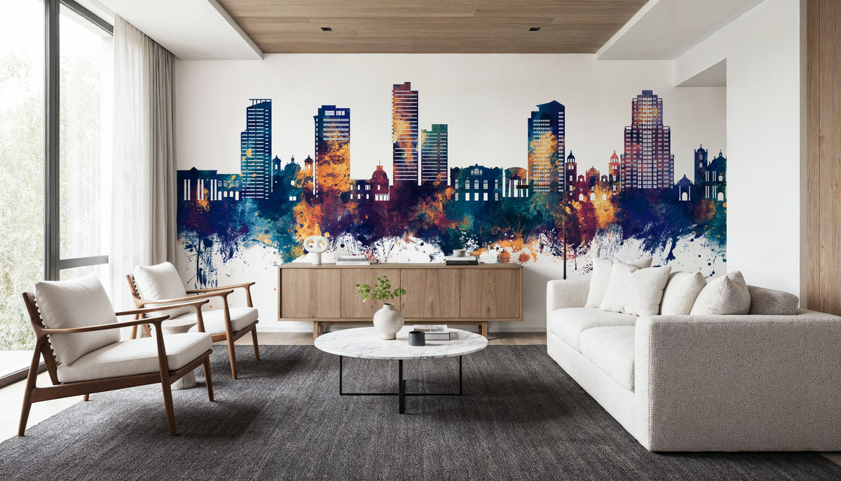 Tegucigalapa Honduras Skyline Blue & Bronze Mural Wallpaper - room preview 05