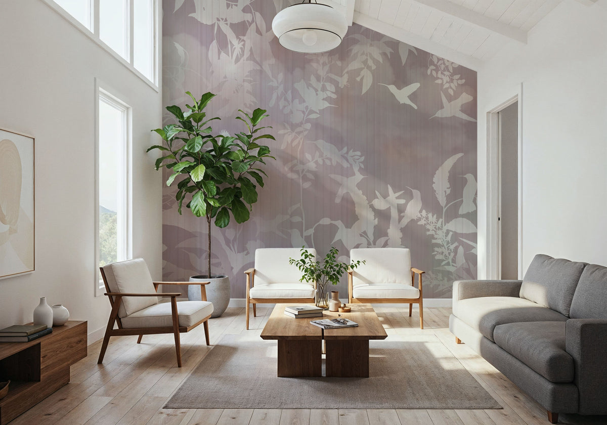 Birds in the Fog Red Mural Wallpaper - room preview 05