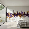 Copenhagen Skyline Purple & Gold Mural Wallpaper - room preview 05