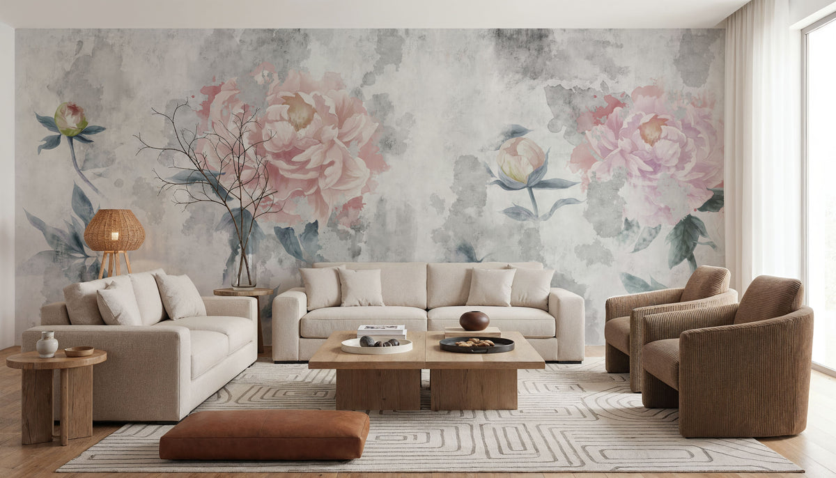 Blurry Peonies Mural Wallpaper - room preview 05