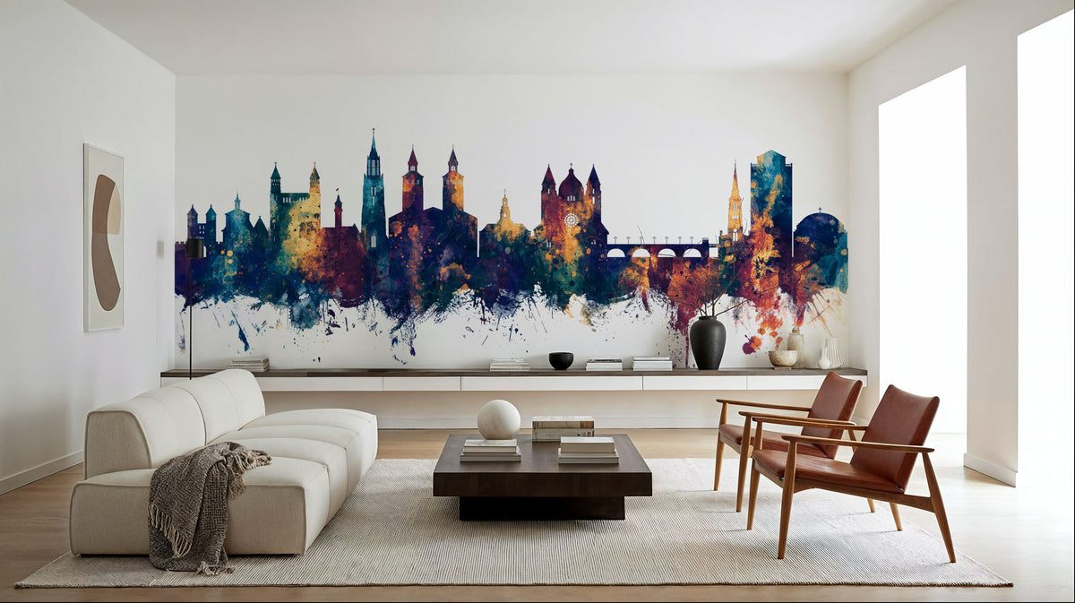 Maastricht the Netherlands Skyline Blue & Bronze Mural Wallpaper - room preview 05