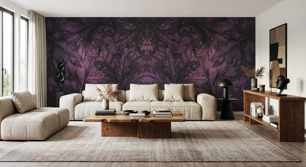 Shielded Leaf Purple Mural Wallpaper - room preview 05