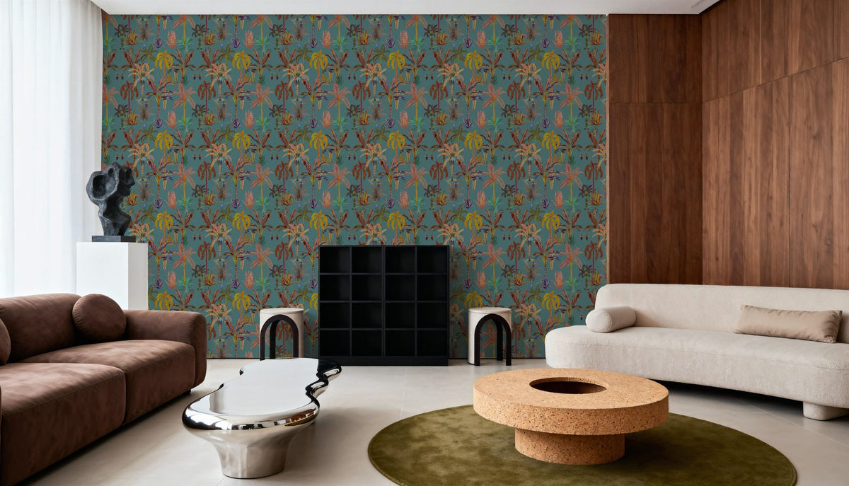 Statement Palms Petite, Turquoise Mural Wallpaper - room preview 05