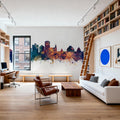 Jackson Mississippi Skyline Blue & Bronze Mural Wallpaper - room preview 05