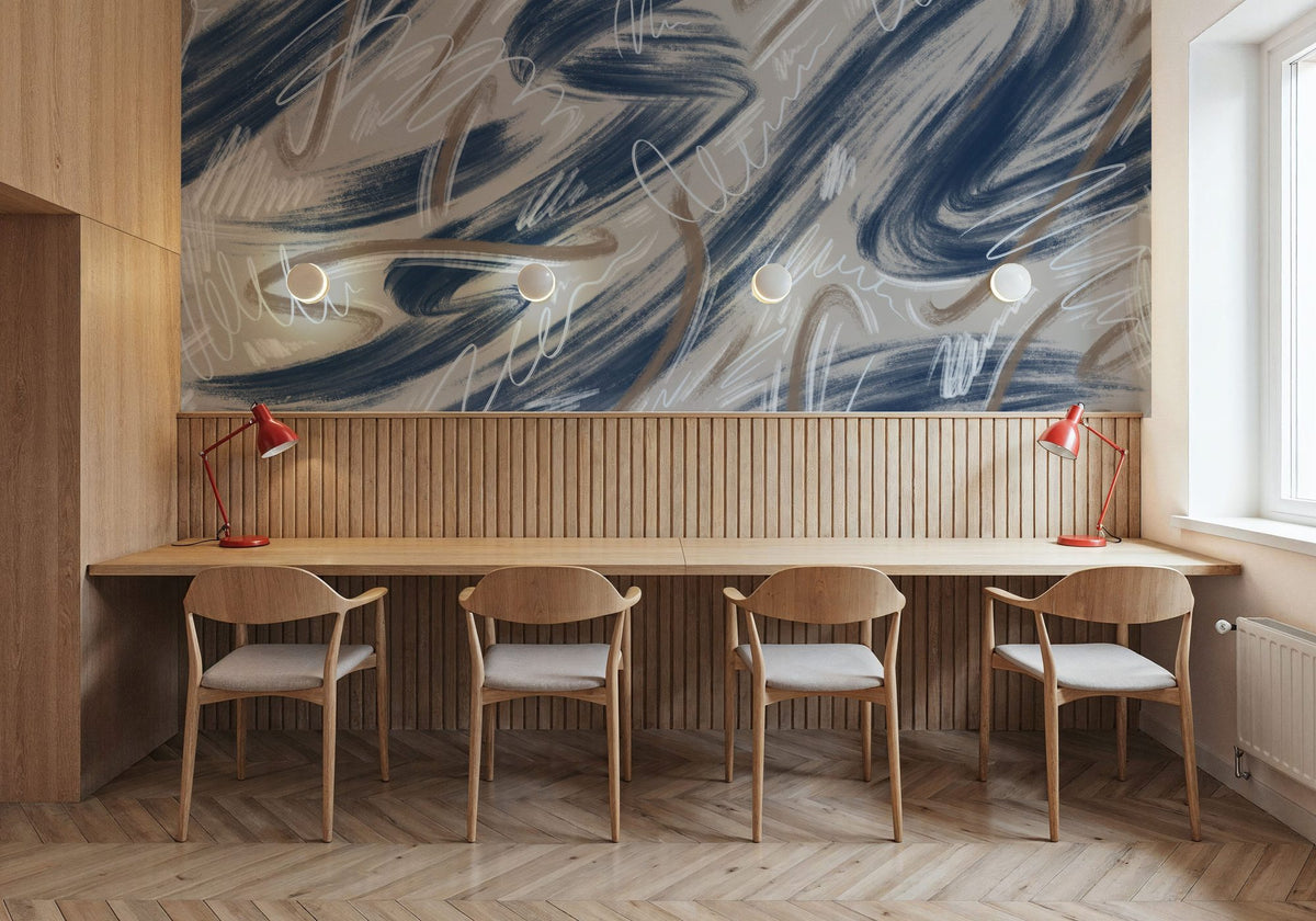 Scribble Flow, Ocean Mural Wallpaper - room preview 05