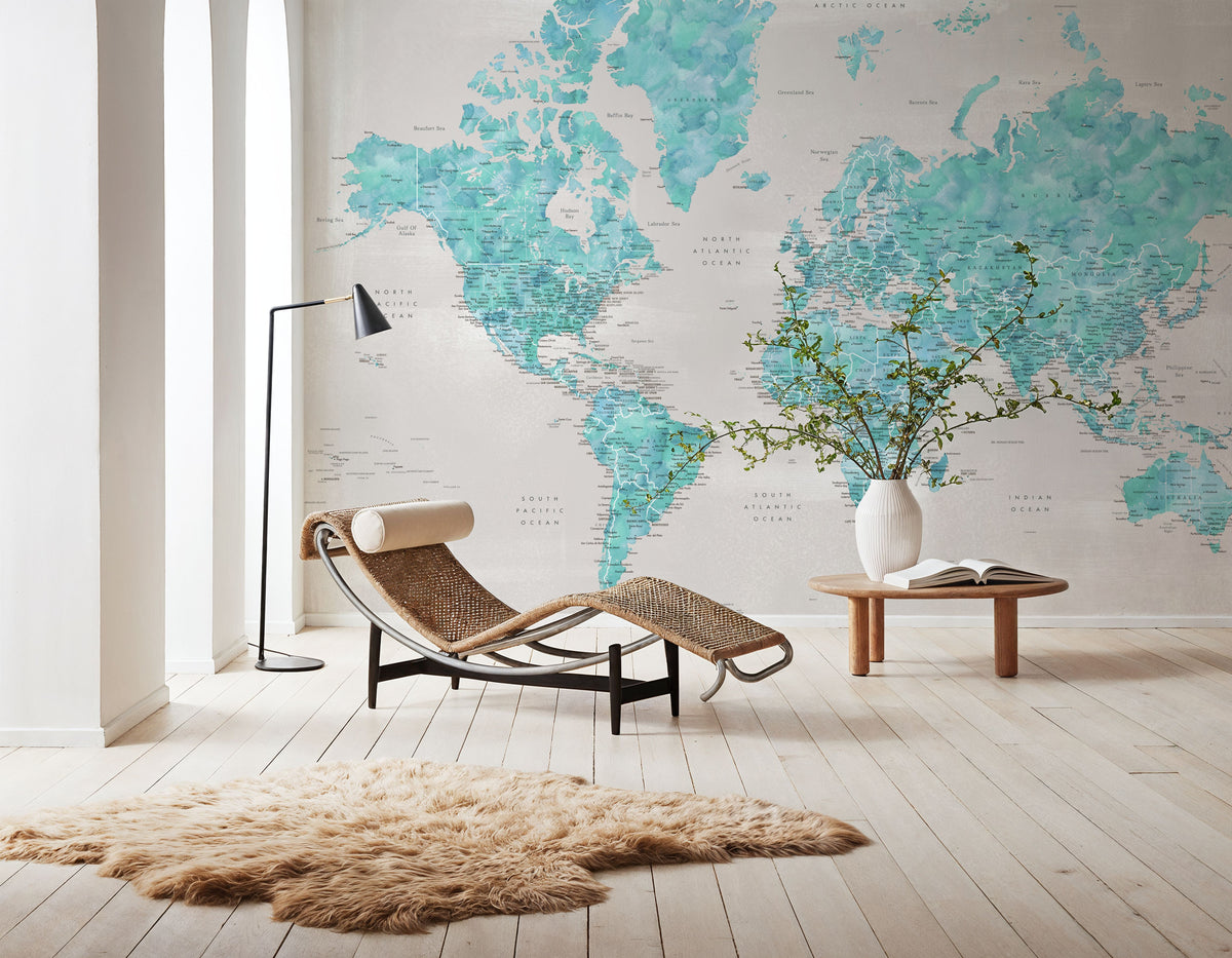 World Map Cities - Harriet Mural Wallpaper - room preview 05
