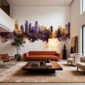 Gold Coast Australia Skyline Purple & Gold Mural Wallpaper - room preview 05