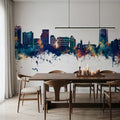 Stamford Connecticut Skyline Blue & Bronze Mural Wallpaper - room preview 05