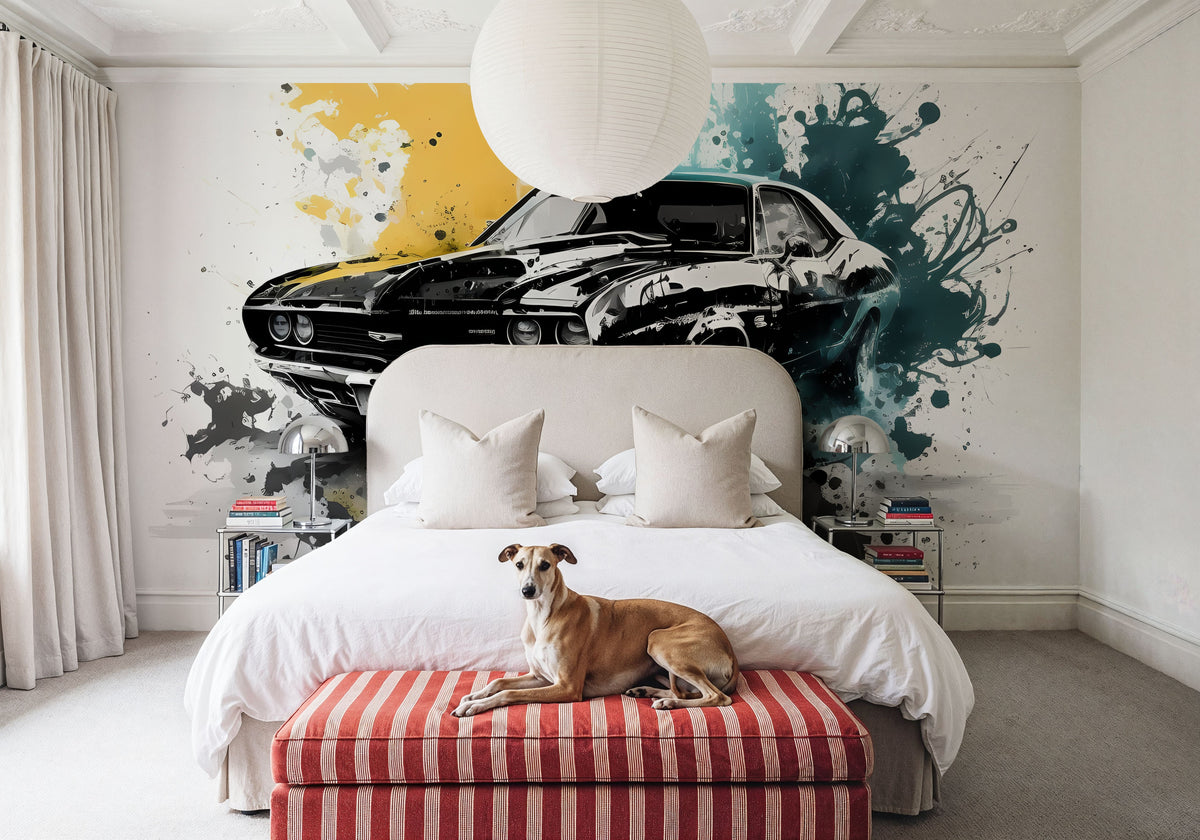 Muscle Car Action Mural Wallpaper - room preview 05